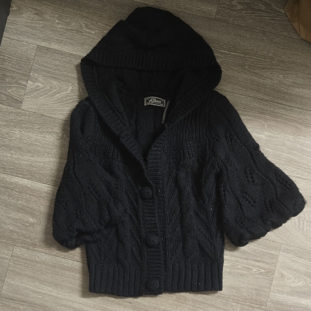 Guess Black Knit Hooded Cardigan